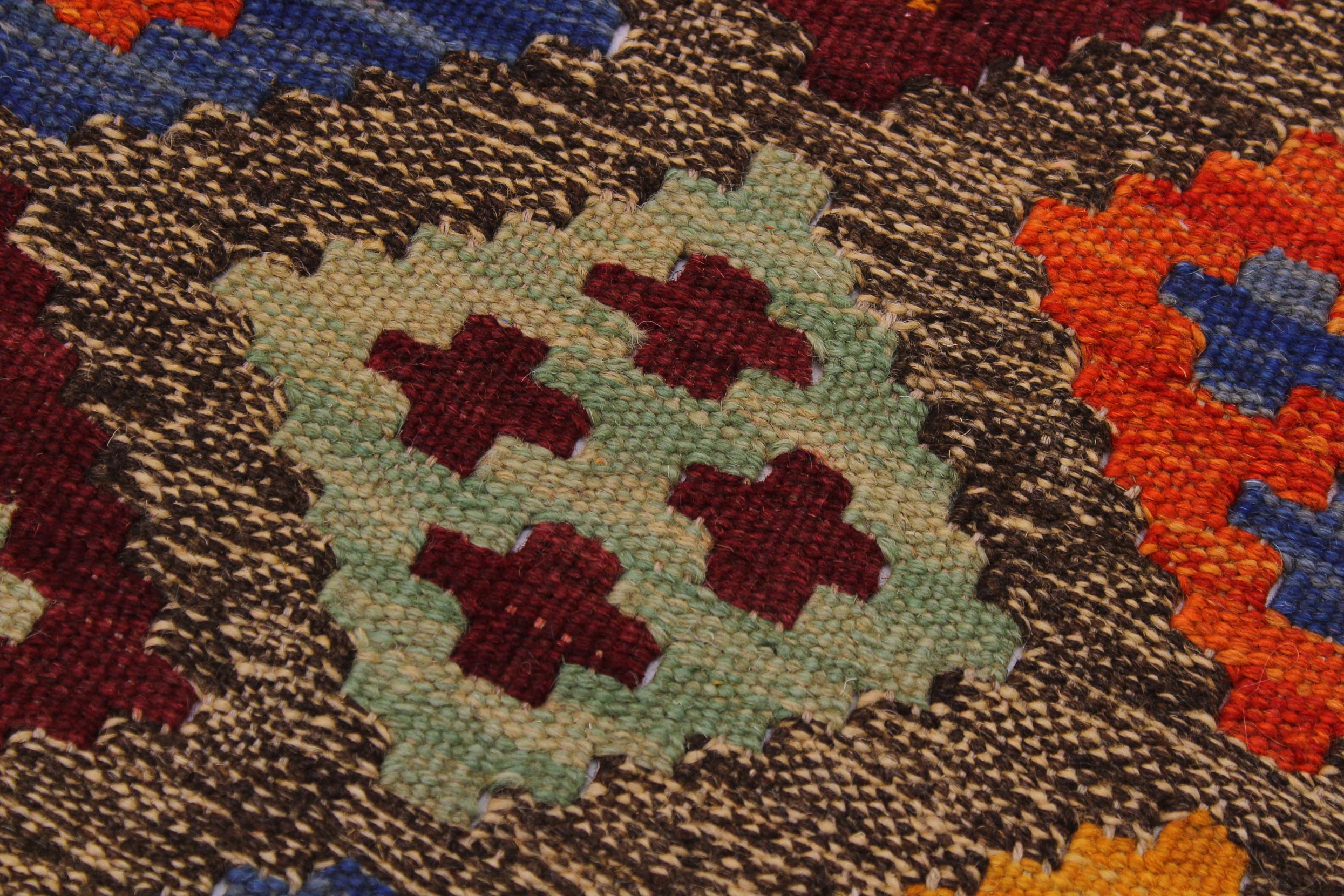 handmade Geometric Kilim Brown Tan Hand-Woven RECTANGLE 100% WOOL area rug 5x6