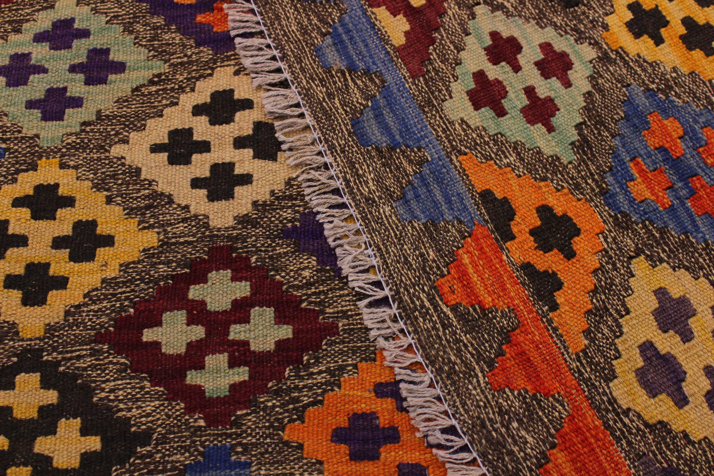 handmade Geometric Kilim Brown Tan Hand-Woven RECTANGLE 100% WOOL area rug 5x6