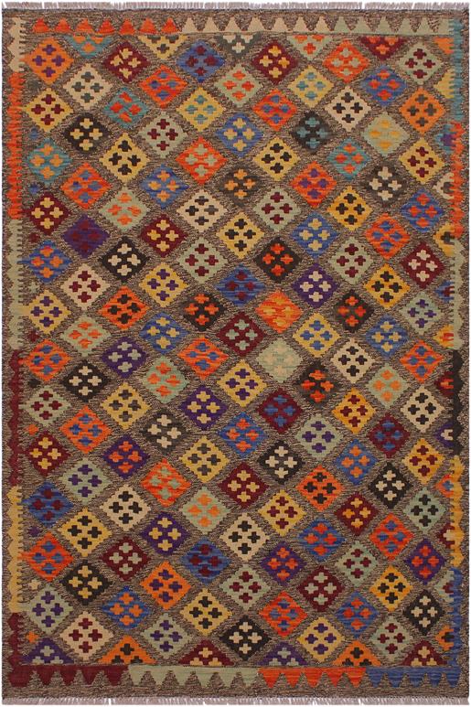 Flat Weave Kilim Antique Navaho Vintage handmade Geometric Kilim Brown Tan Hand-Woven Rectangle 100% Wool Area Rug 5x6 