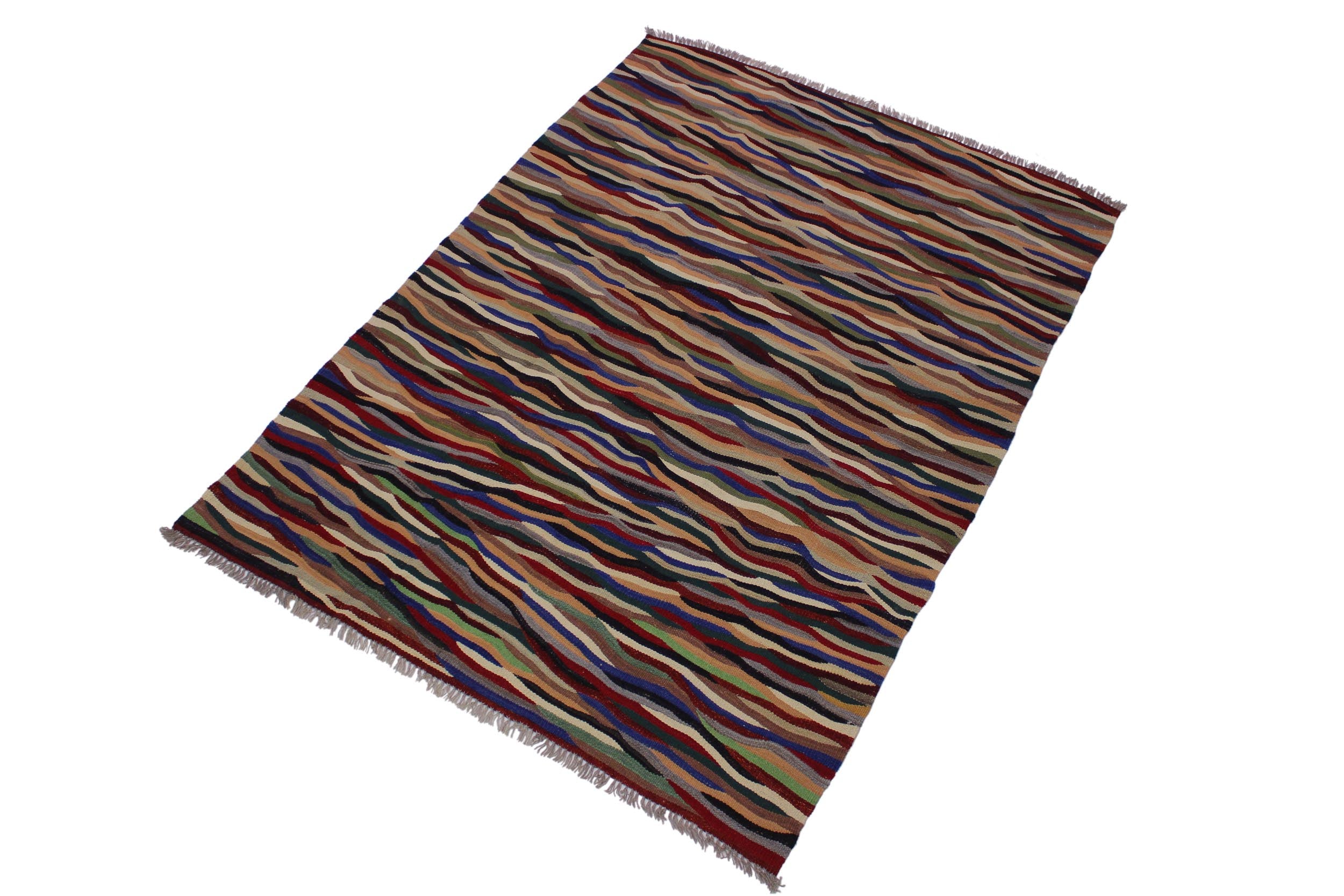 handmade Modern Kilim Red Ivory Hand-Woven RECTANGLE 100% WOOL area rug 5x7