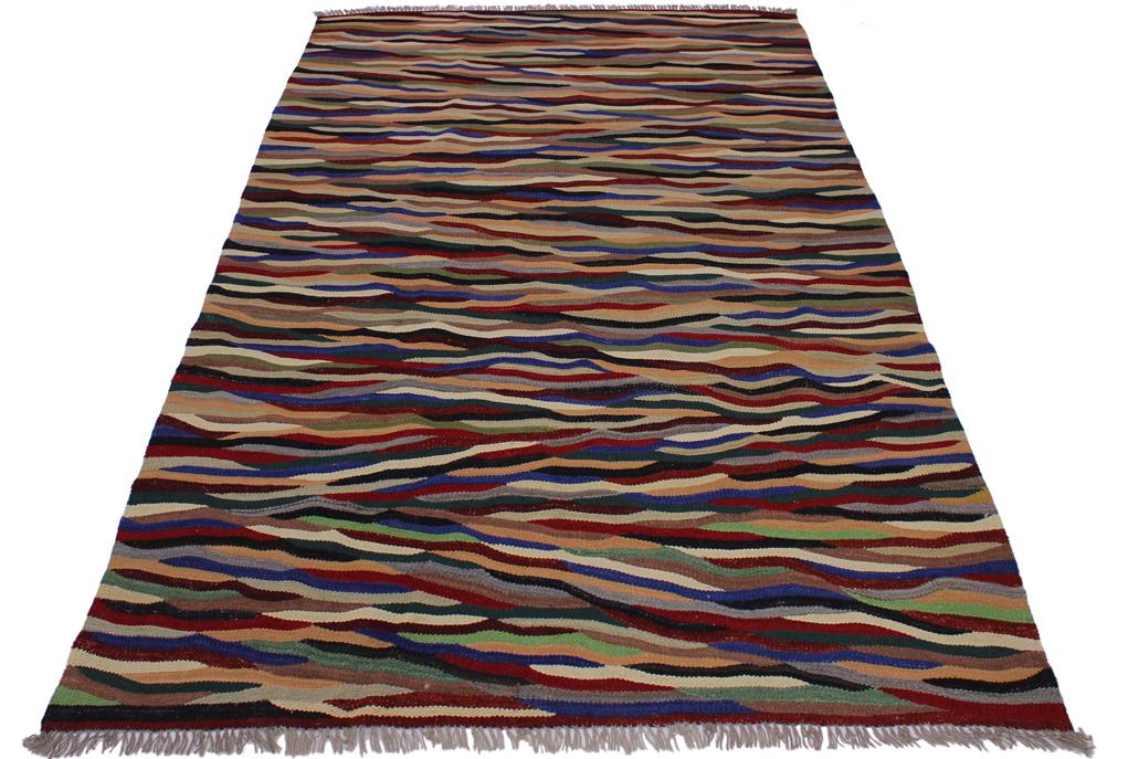 Flat Weave Kilim Antique Navaho Vintage handmade Modern Kilim Red Ivory Hand-Woven Rectangle 100% Wool Area Rug 5x7 