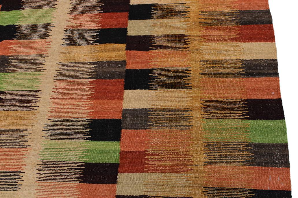 Flat Weave Kilim Antique Navaho Vintage handmade Modern Kilim Rust Gold Hand-Woven Rectangle 100% Wool Area Rug 6x8 