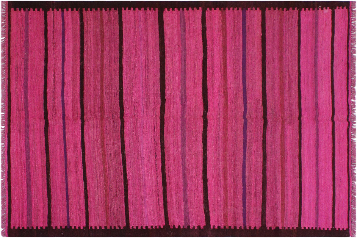 handmade Modern Kilim Pink Purple Hand-Woven RECTANGLE 100% WOOL area rug 5x7