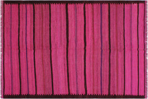 handmade Modern Kilim Pink Purple Hand-Woven RECTANGLE 100% WOOL area rug 5x7
