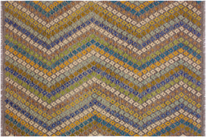 5x8 hand woven Turkish Modern Kilim wool rug in ivory and gray - Turkish Eclectic Breann