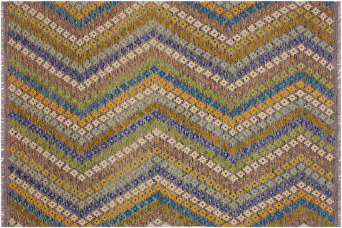 handmade Modern Kilim Ivory Gray Hand-Woven RECTANGLE 100% WOOL area rug 5x8