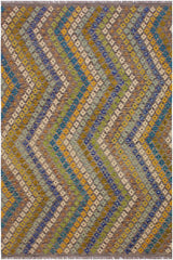 Flat Weave Kilim Antique Navaho Vintage handmade Modern Kilim Ivory Gray Hand-Woven Rectangle 100% Wool Area Rug 5x8 