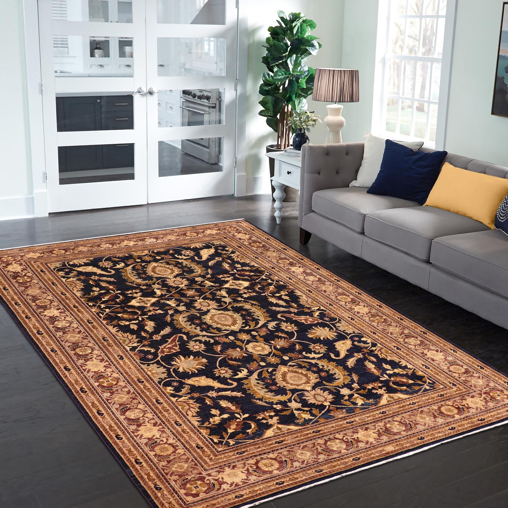 handmade Traditional Kafkaz Blue Brown Hand Knotted RECTANGLE 100% WOOL area rug 10x14