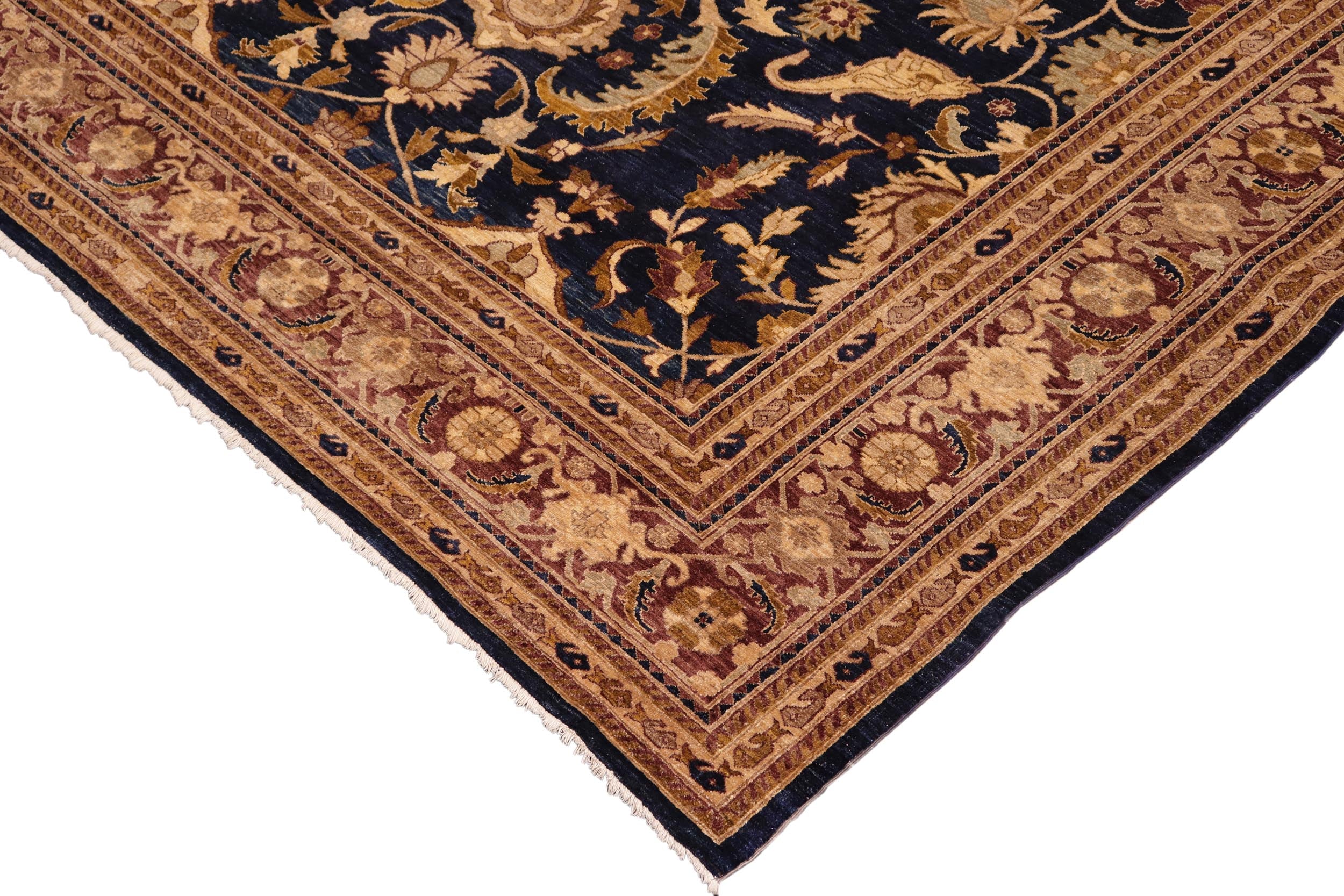 handmade Traditional Kafkaz Blue Brown Hand Knotted RECTANGLE 100% WOOL area rug 10x14