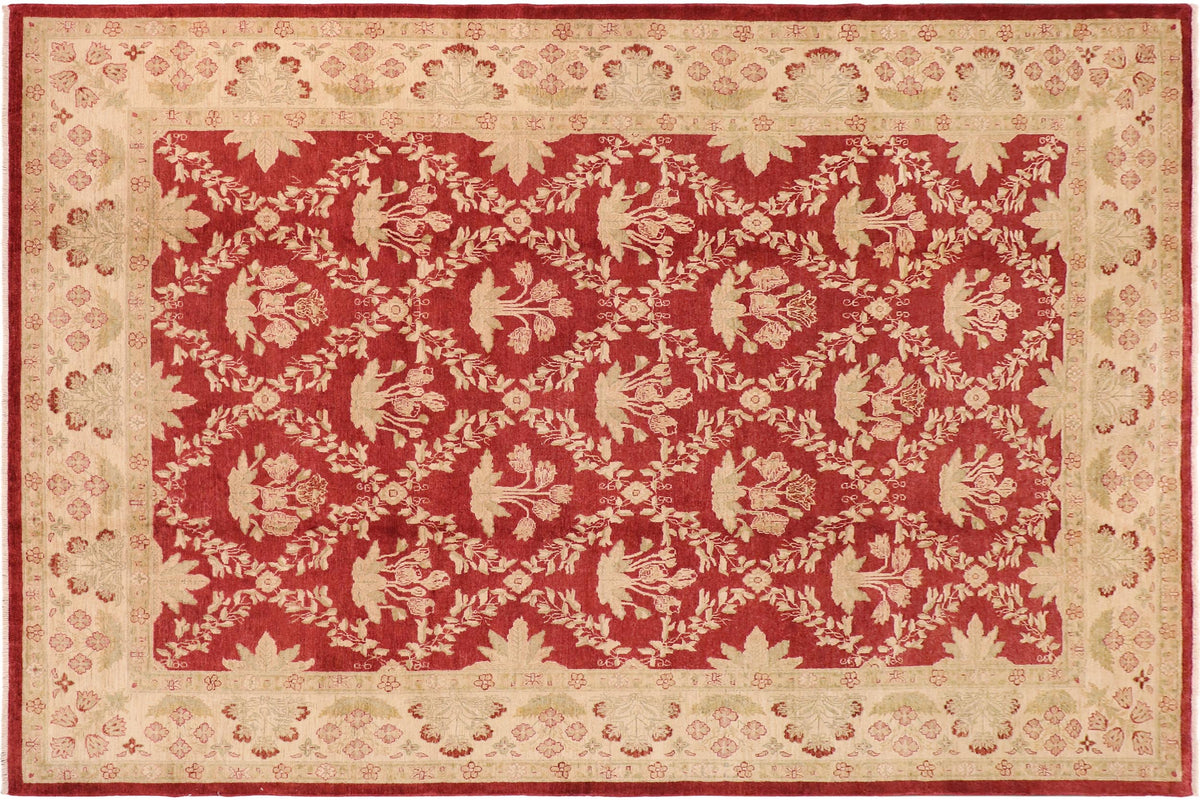 10x14 hand knotted transitional wool rug in red and beige - Classic Jacquely