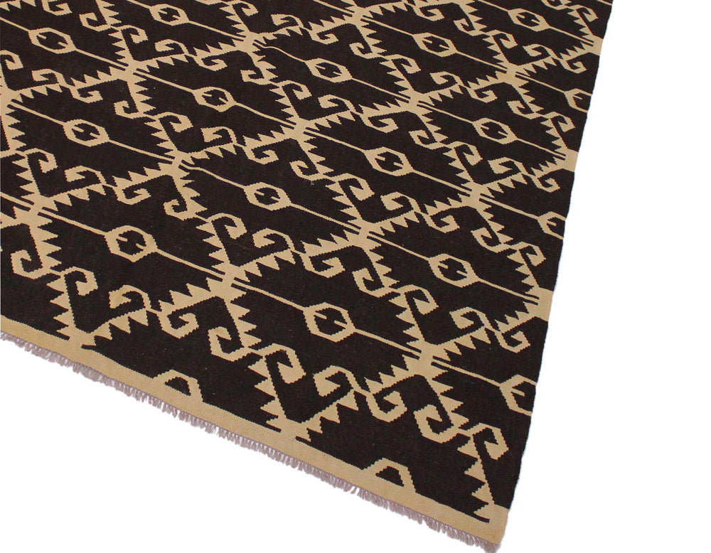 handmade Modern Kilim Brown Black Hand-Woven RECTANGLE 100% WOOL area rug 7' x 10'