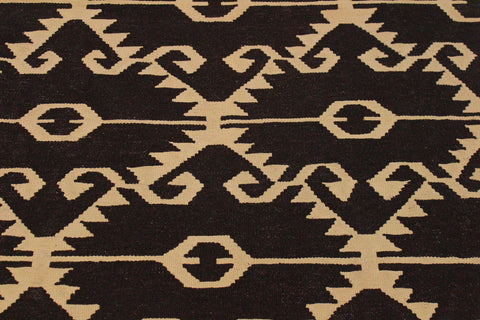 handmade Modern Kilim Brown Black Hand-Woven RECTANGLE 100% WOOL area rug 7' x 10'