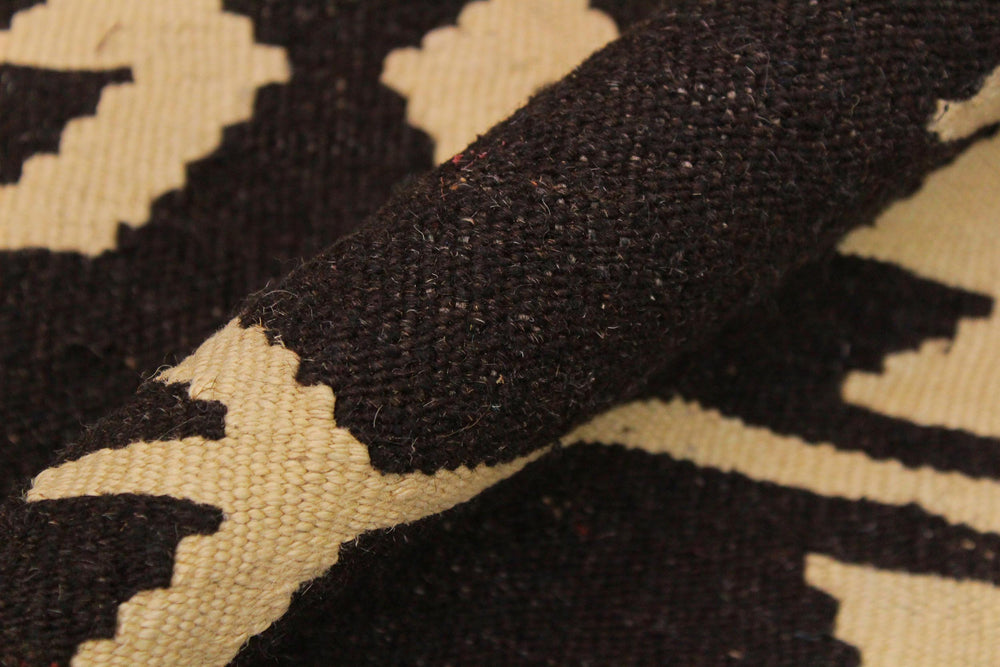 handmade Modern Kilim Brown Black Hand-Woven RECTANGLE 100% WOOL area rug 7' x 10'