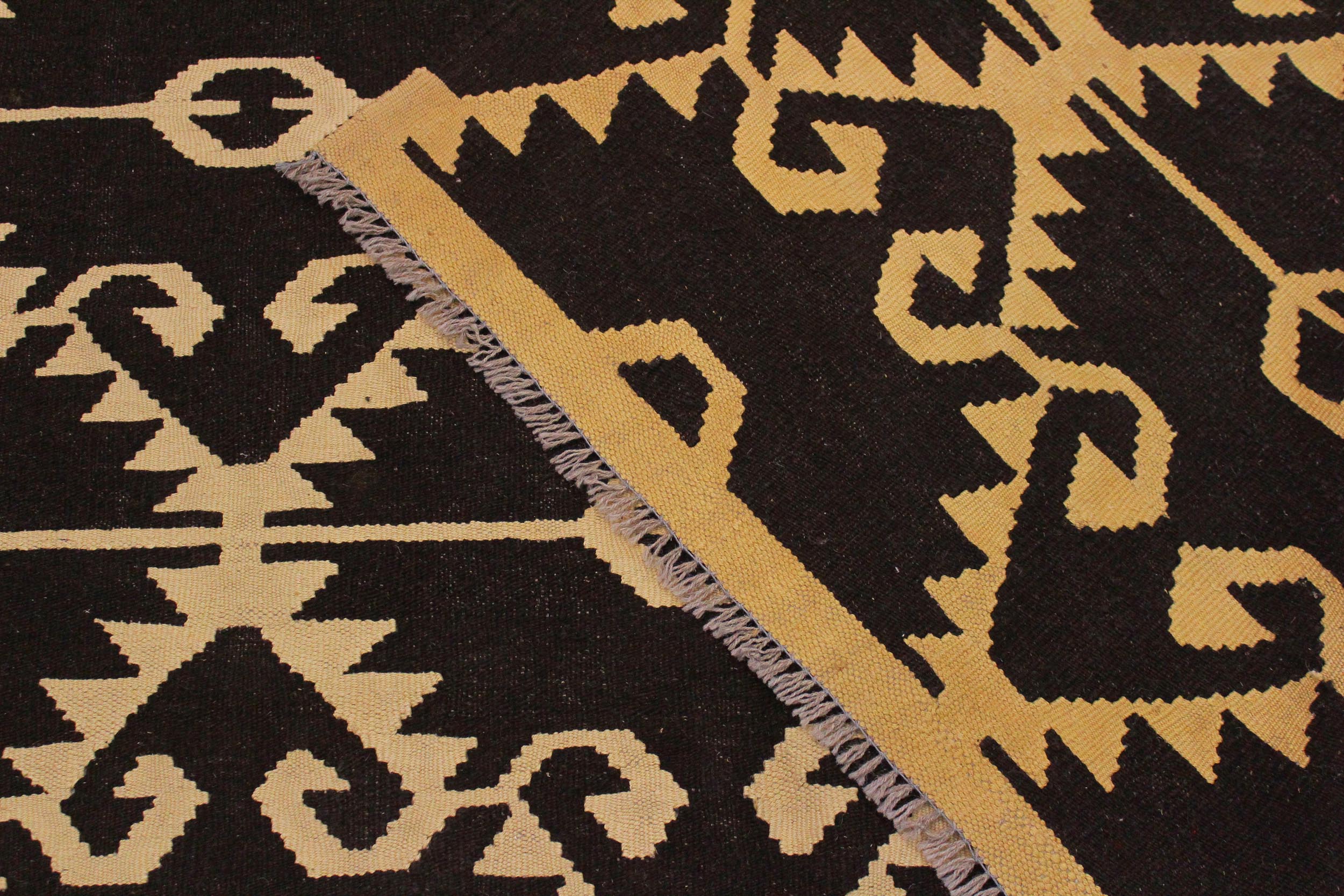 handmade Modern Kilim Brown Black Hand-Woven RECTANGLE 100% WOOL area rug 7' x 10'