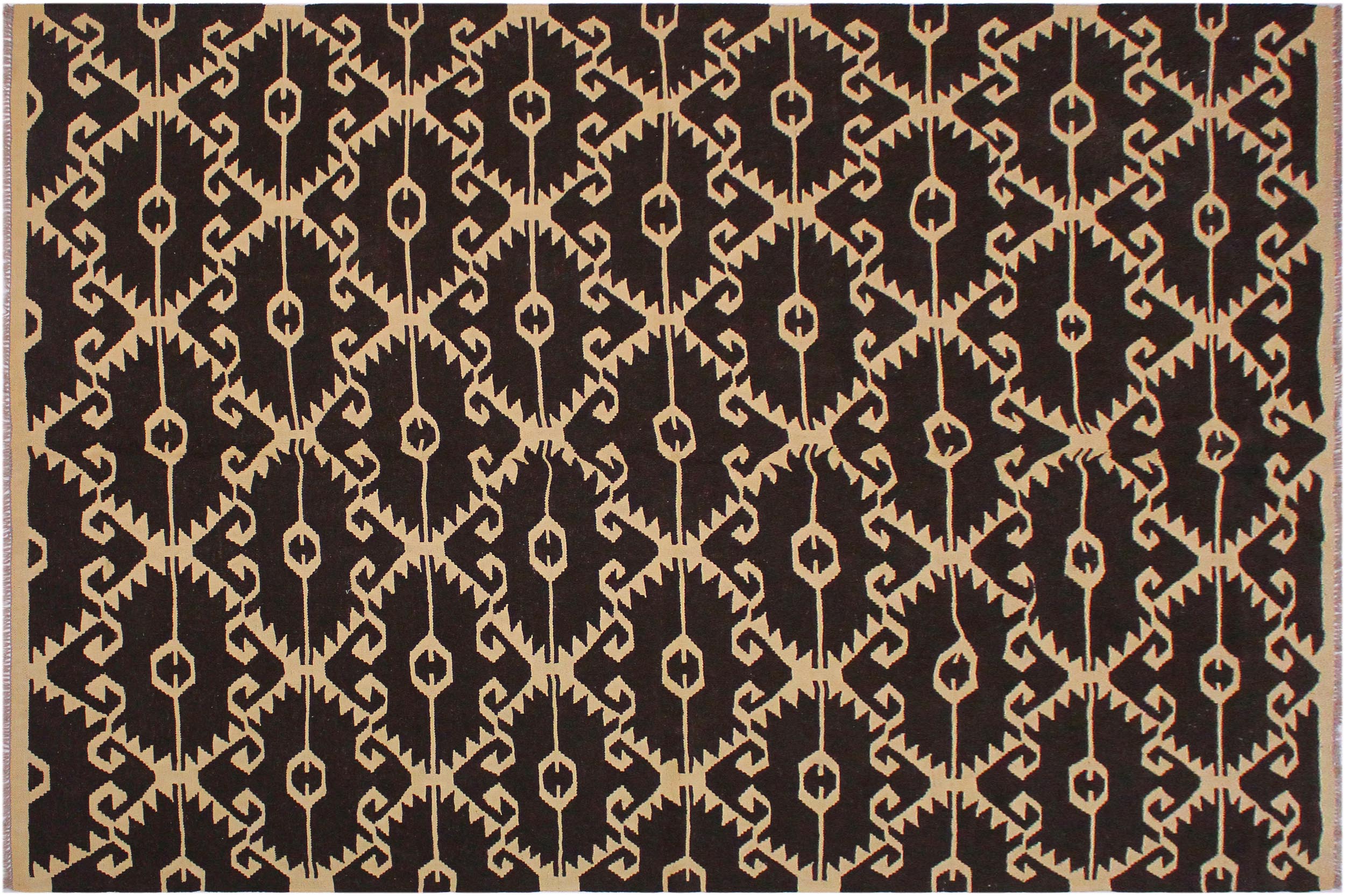 handmade Modern Kilim Brown Black Hand-Woven RECTANGLE 100% WOOL area rug 7' x 10'