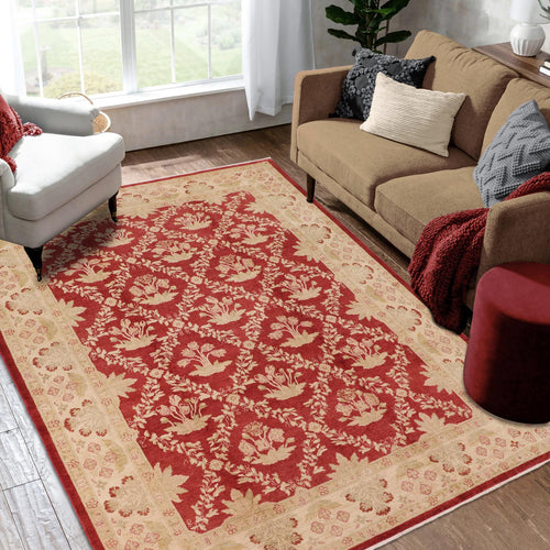 handmade Transitional Victoria Red Beige Hand Knotted RECTANGLE 100% WOOL area rug 10' x 14'