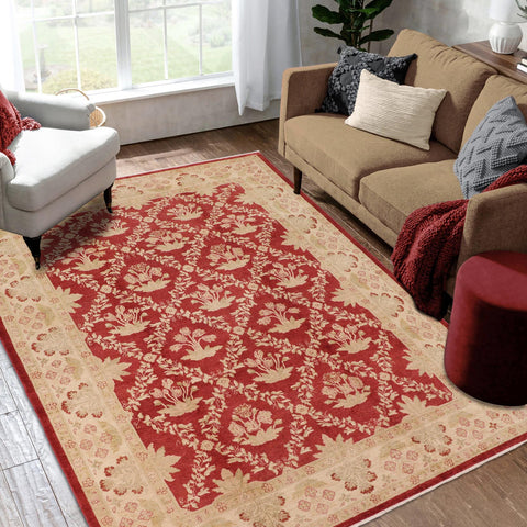 handmade Transitional Victoria Red Beige Hand Knotted RECTANGLE 100% WOOL area rug 10' x 14'