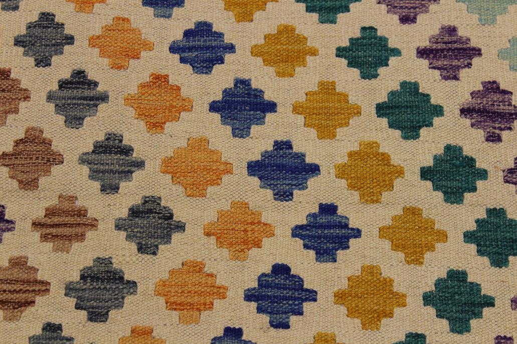 Flat Weave Kilim Antique Navaho Vintage handmade Modern Kilim Ivory Blue Hand-Woven Runner 100% Wool Area Rug 3x10 