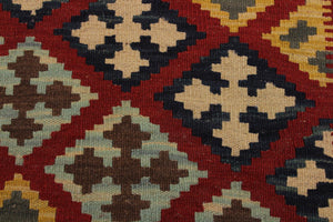 handmade Geometric Kilim Red Brown Hand-Woven RECTANGLE 100% WOOL area rug 4 x 5