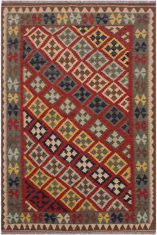 Flat Weave Kilim Antique Navaho Vintage handmade Geometric Kilim Red Brown Hand-Woven Rectangle 100% Wool Area Rug 4x5 