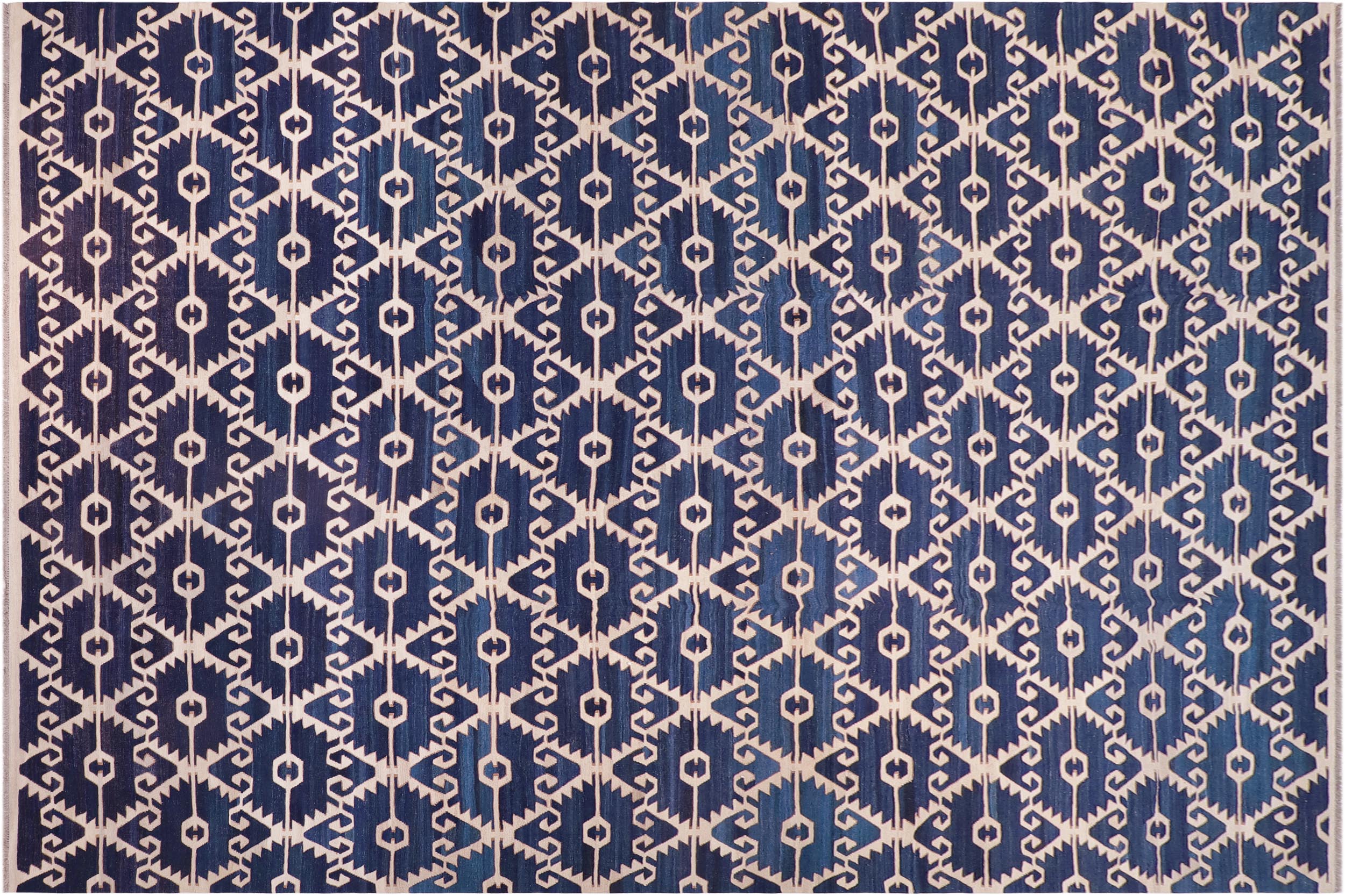 handmade Modern Kilim Blue Ivory Hand-Woven RECTANGLE 100% WOOL area rug 12' x 17'