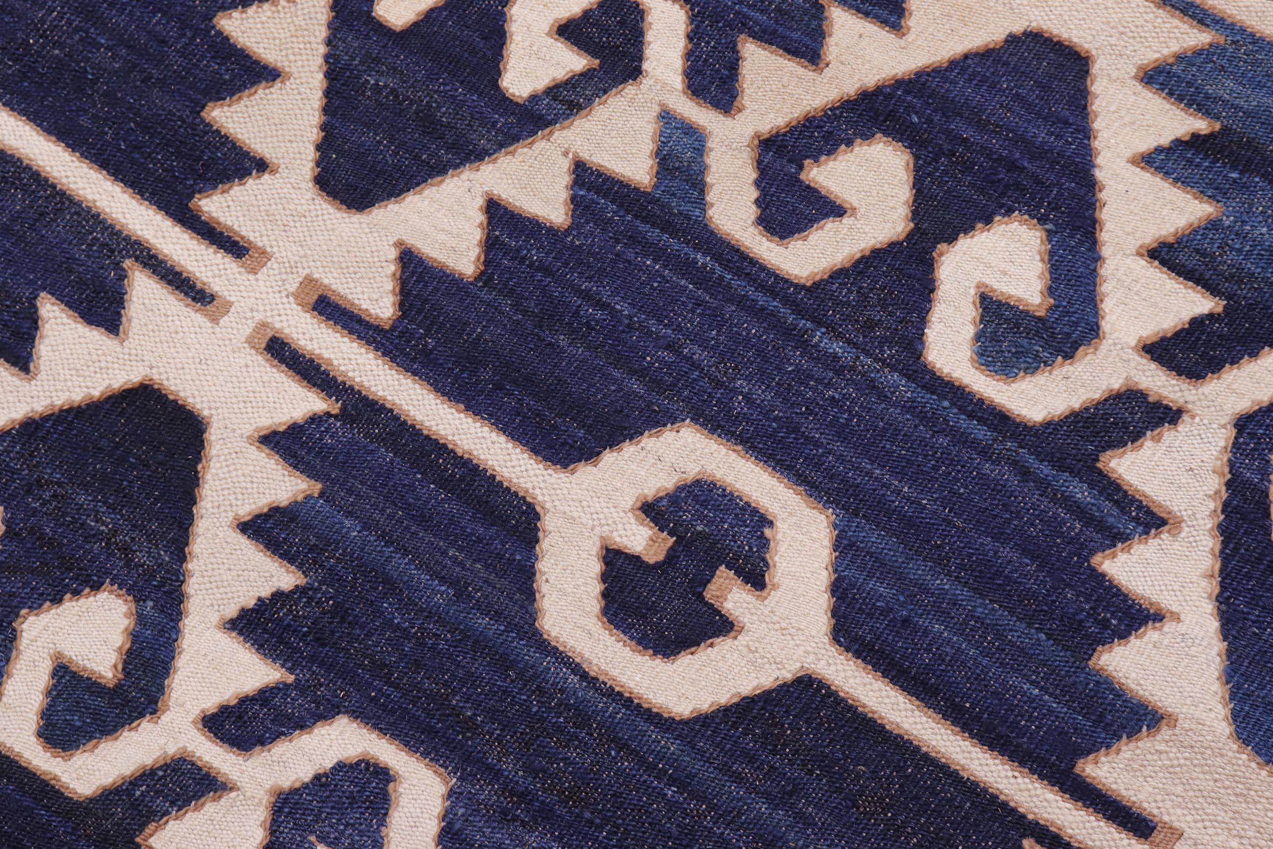 handmade Modern Kilim Blue Ivory Hand-Woven RECTANGLE 100% WOOL area rug 12' x 17'