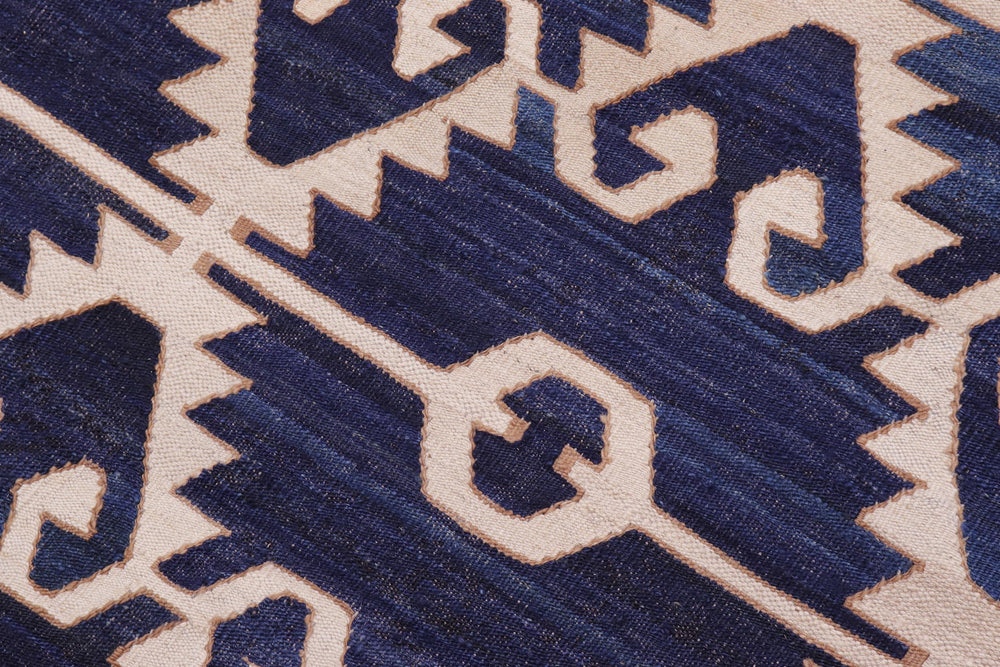 handmade Modern Kilim Blue Ivory Hand-Woven RECTANGLE 100% WOOL area rug 12' x 17'
