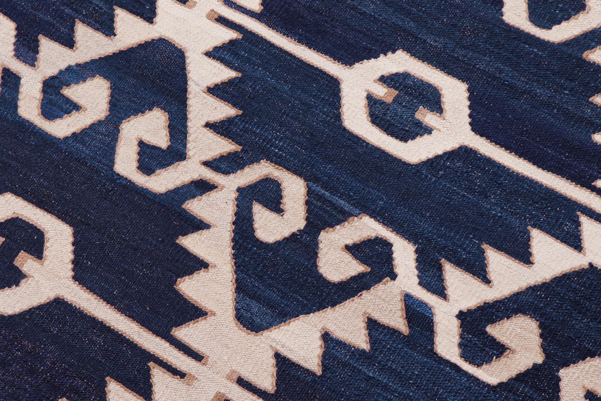 handmade Modern Kilim Blue Ivory Hand-Woven RECTANGLE 100% WOOL area rug 12' x 17'