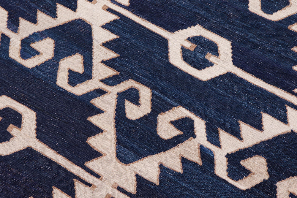 handmade Modern Kilim Blue Ivory Hand-Woven RECTANGLE 100% WOOL area rug 12' x 17'