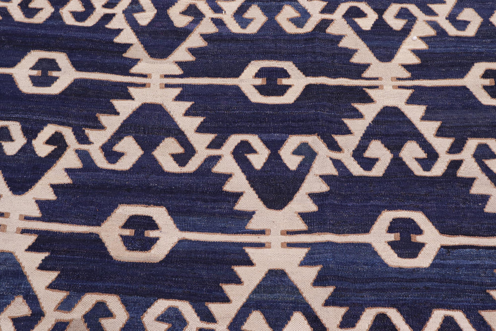 handmade Modern Kilim Blue Ivory Hand-Woven RECTANGLE 100% WOOL area rug 12' x 17'