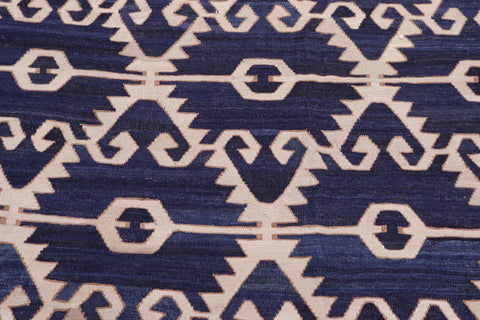handmade Modern Kilim Blue Ivory Hand-Woven RECTANGLE 100% WOOL area rug 12' x 17'