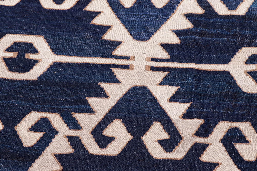 handmade Modern Kilim Blue Ivory Hand-Woven RECTANGLE 100% WOOL area rug 12' x 17'