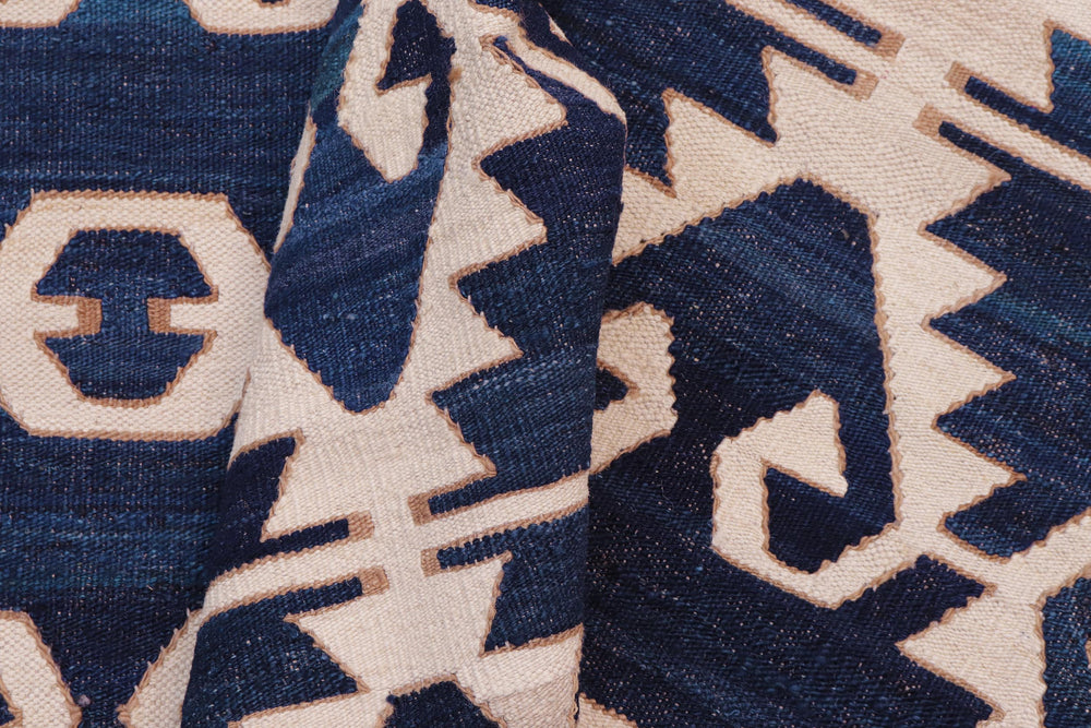 handmade Modern Kilim Blue Ivory Hand-Woven RECTANGLE 100% WOOL area rug 12' x 17'