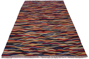 handmade Modern Kilim Blue Red Hand-Woven RECTANGLE 100% WOOL area rug 5x7