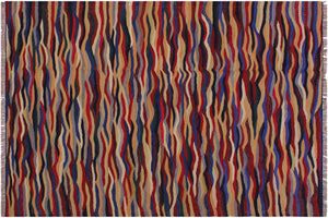 5x7 hand woven Turkish Modern Kilim wool rug in blue and red - Turkish Chevron Brigette