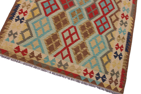 handmade Geometric Kilim Beige Brown Hand-Woven RECTANGLE 100% WOOL area rug 5 x 7