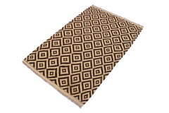 handmade Modern Kilim Beige Brown Hand-Woven RECTANGLE 100% WOOL area rug 4' x 7'