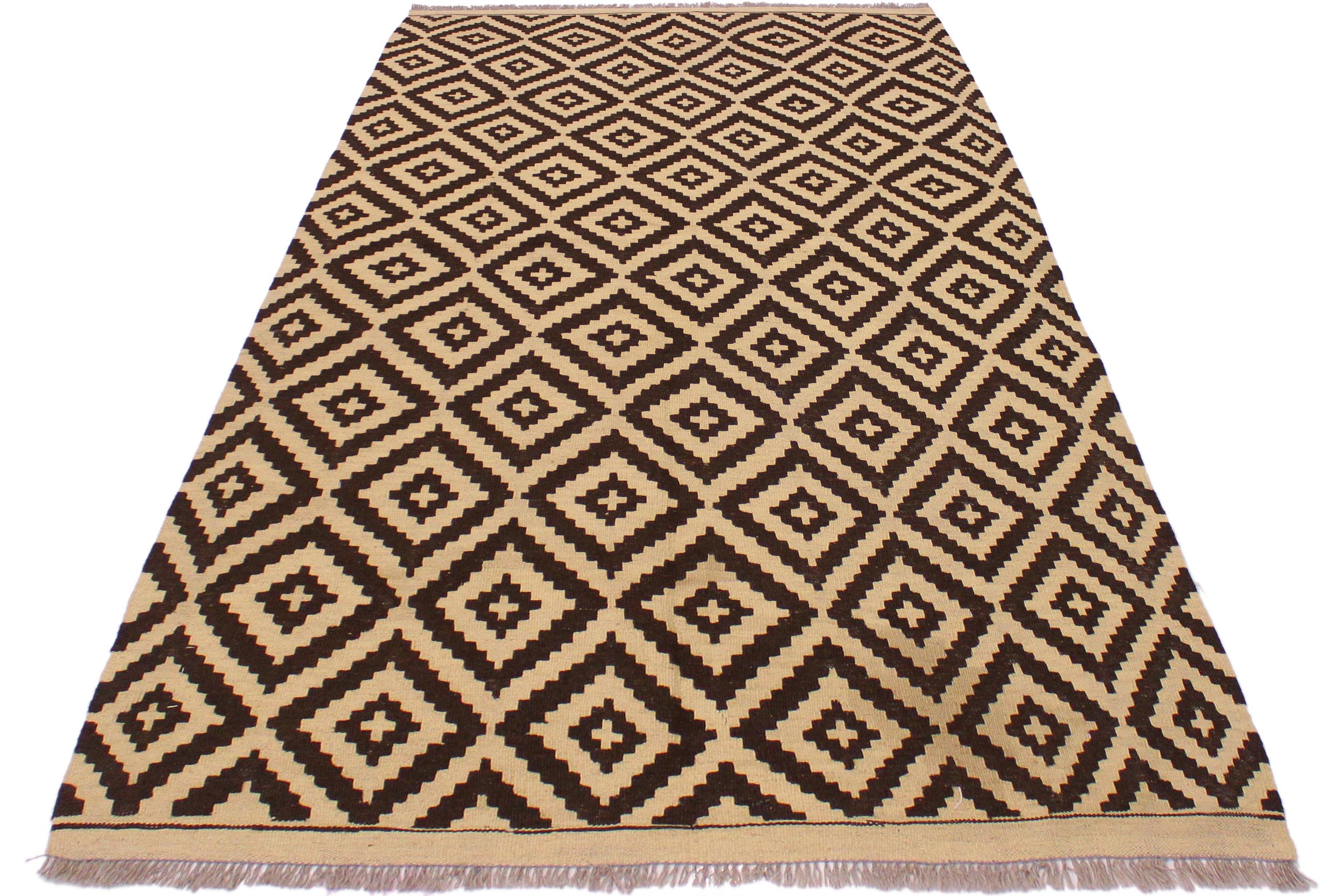 handmade Modern Kilim Beige Brown Hand-Woven RECTANGLE 100% WOOL area rug 4' x 7'