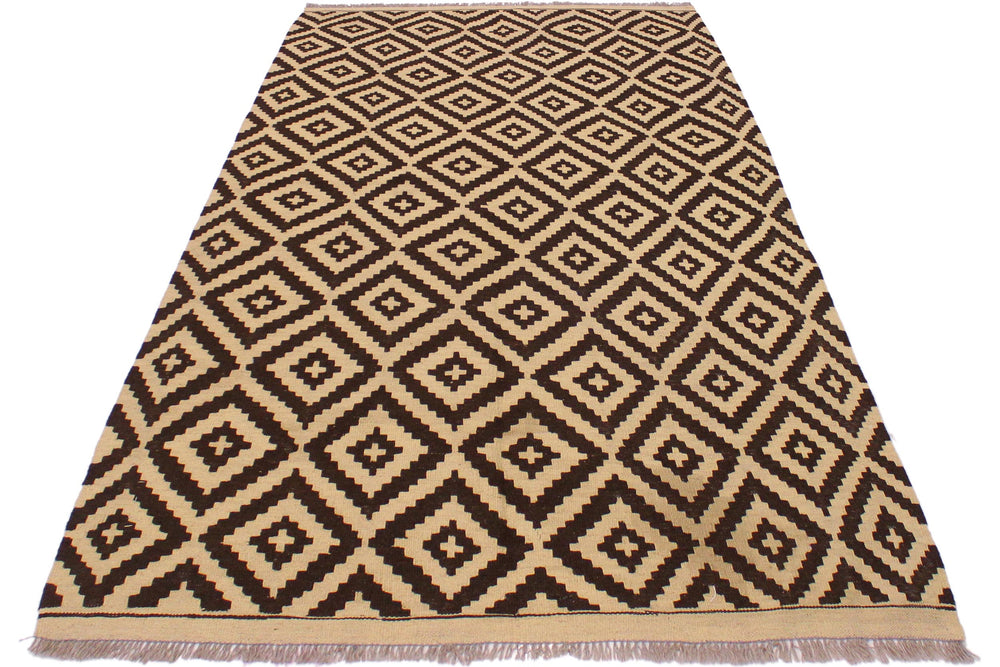 handmade Modern Kilim Beige Brown Hand-Woven RECTANGLE 100% WOOL area rug 4' x 7'