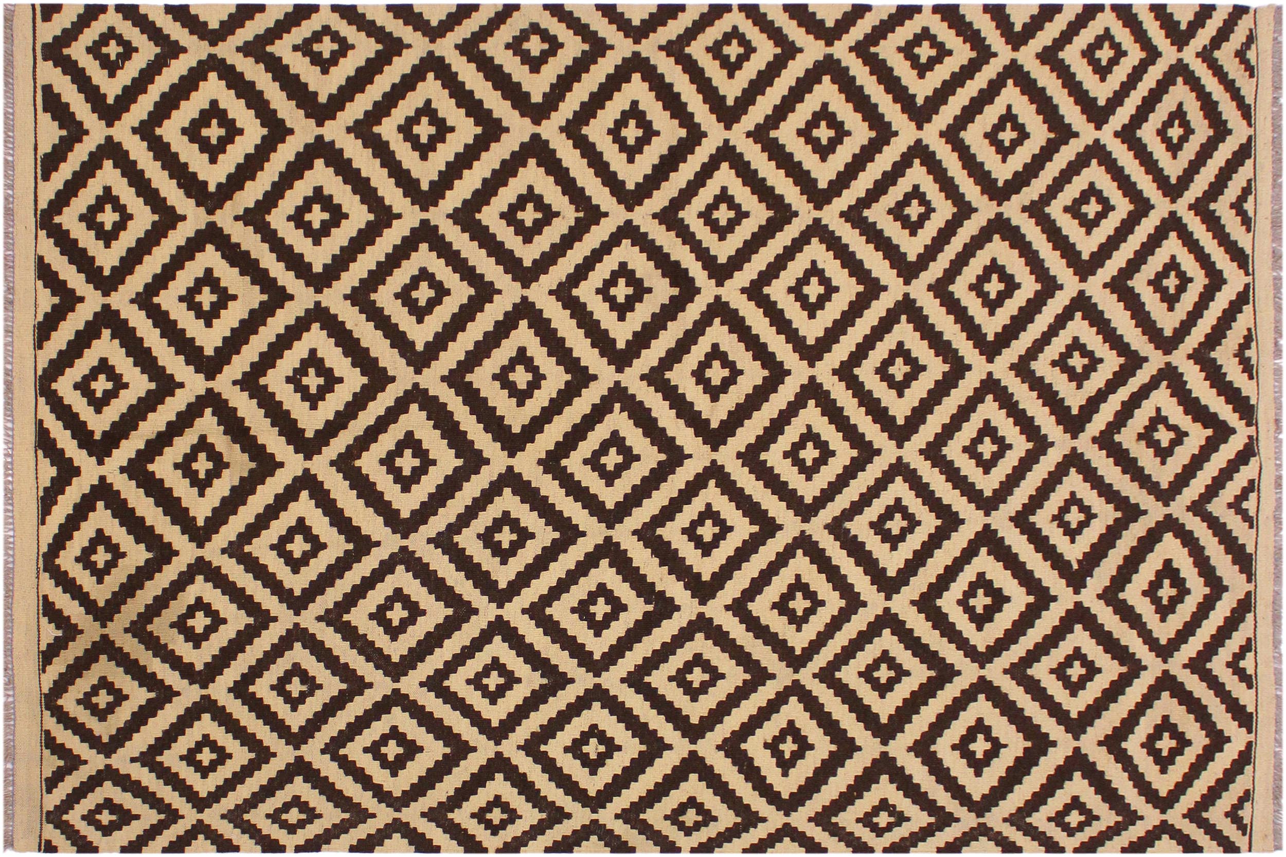 handmade Modern Kilim Beige Brown Hand-Woven RECTANGLE 100% WOOL area rug 4' x 7'