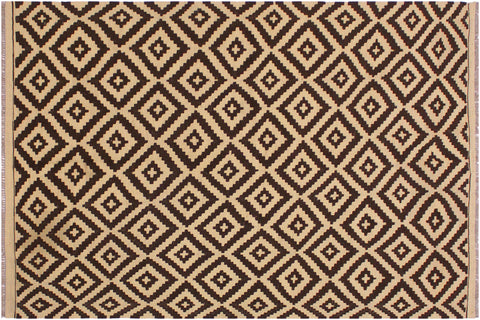 handmade Modern Kilim Beige Brown Hand-Woven RECTANGLE 100% WOOL area rug 4' x 7'