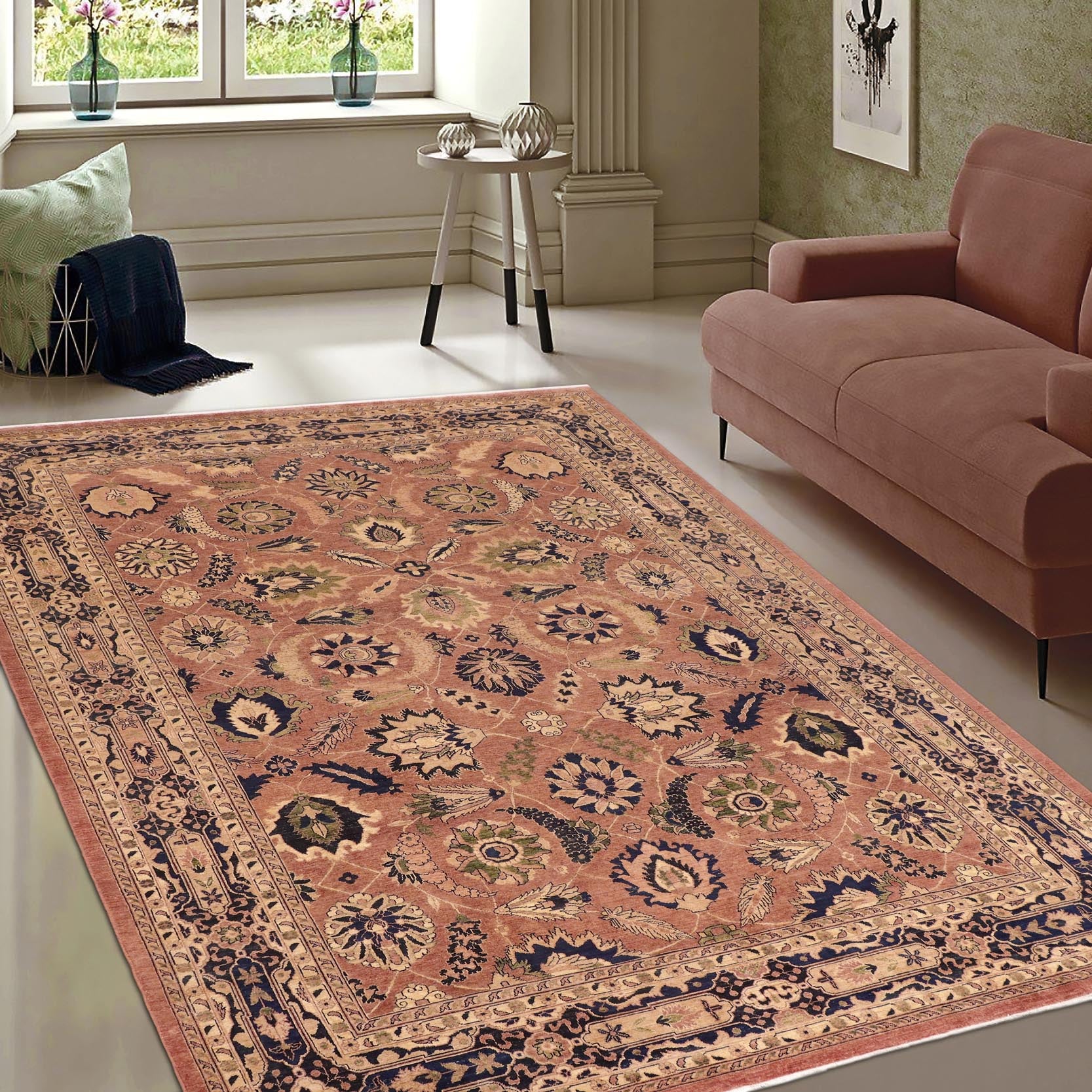 handmade Traditional Kafkaz Orange Blue Hand Knotted RECTANGLE 100% WOOL area rug 10x14