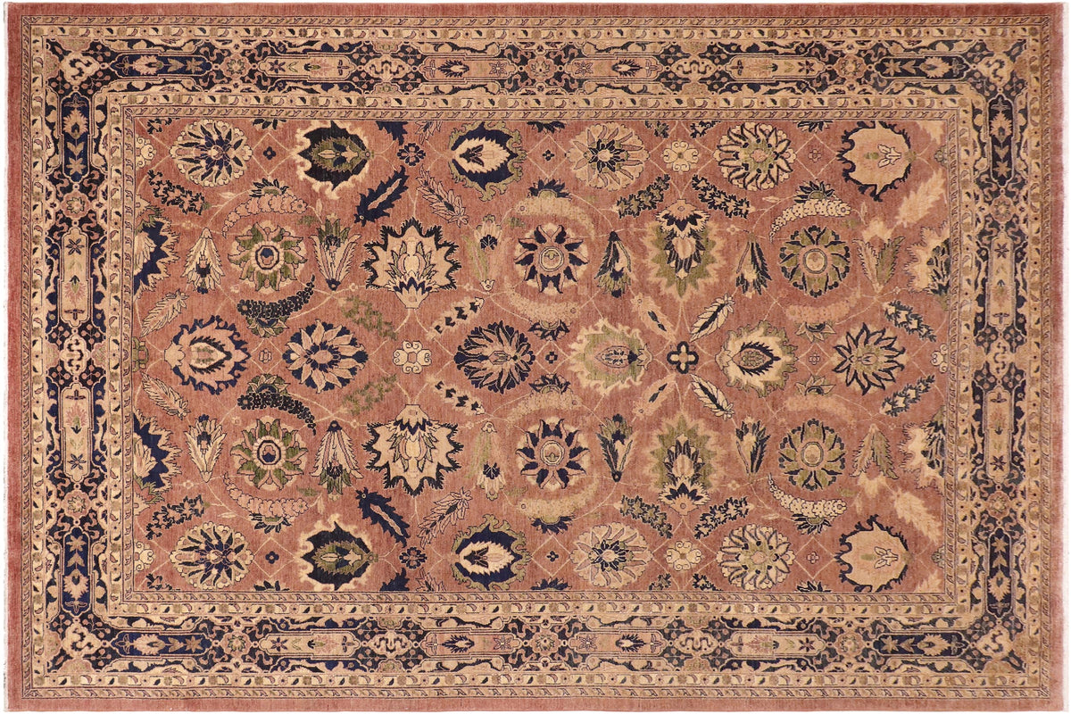 10x14 hand knotted Ziegler wool rug in orange and blue - Classic Ziegler Blanca