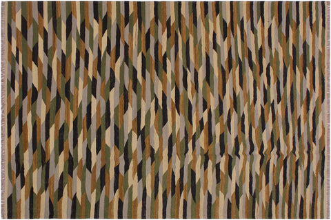 handmade Modern Kilim Beige Green Hand-Woven RECTANGLE 100% WOOL area rug 6x8