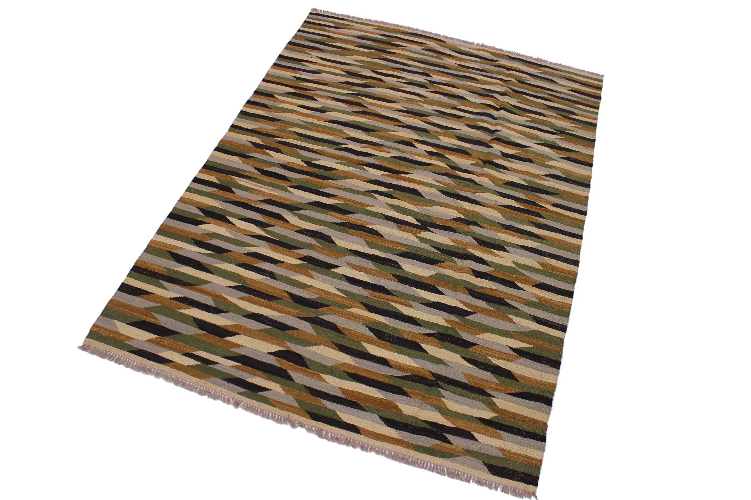 handmade Modern Kilim Beige Green Hand-Woven RECTANGLE 100% WOOL area rug 6x8