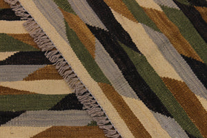 handmade Modern Kilim Beige Green Hand-Woven RECTANGLE 100% WOOL area rug 6x8