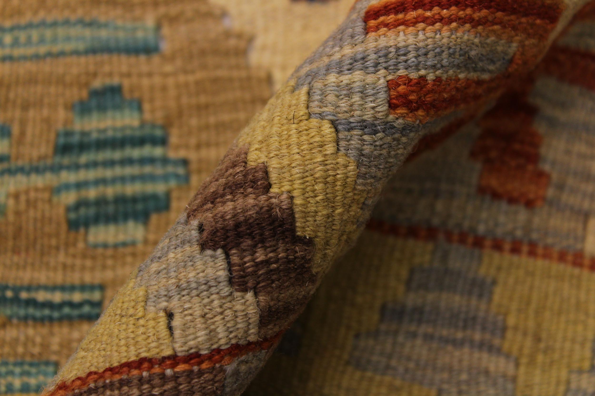 handmade Geometric Kilim Beige Rust Hand-Woven RECTANGLE 100% WOOL area rug 5 x 7