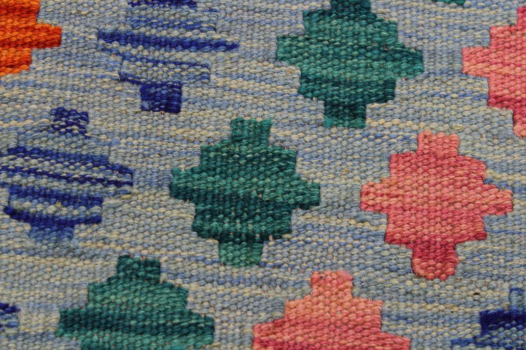 Flat Weave Kilim Antique Navaho Vintage handmade Modern Kilim Blue Gray Hand-Woven Rectangle 100% Wool Area Rug 3x5 