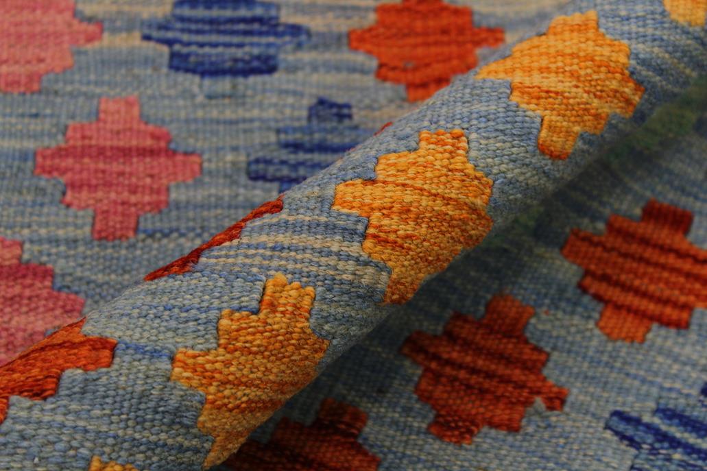 Flat Weave Kilim Antique Navaho Vintage handmade Modern Kilim Blue Gray Hand-Woven Rectangle 100% Wool Area Rug 3x5 