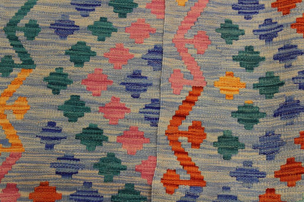 Flat Weave Kilim Antique Navaho Vintage handmade Modern Kilim Blue Gray Hand-Woven Rectangle 100% Wool Area Rug 3x5 